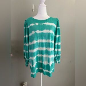 Crown & Ivy Jade Stripe Knit Puff Sleeve Blouse Top Casual Women’s Dye Green XL